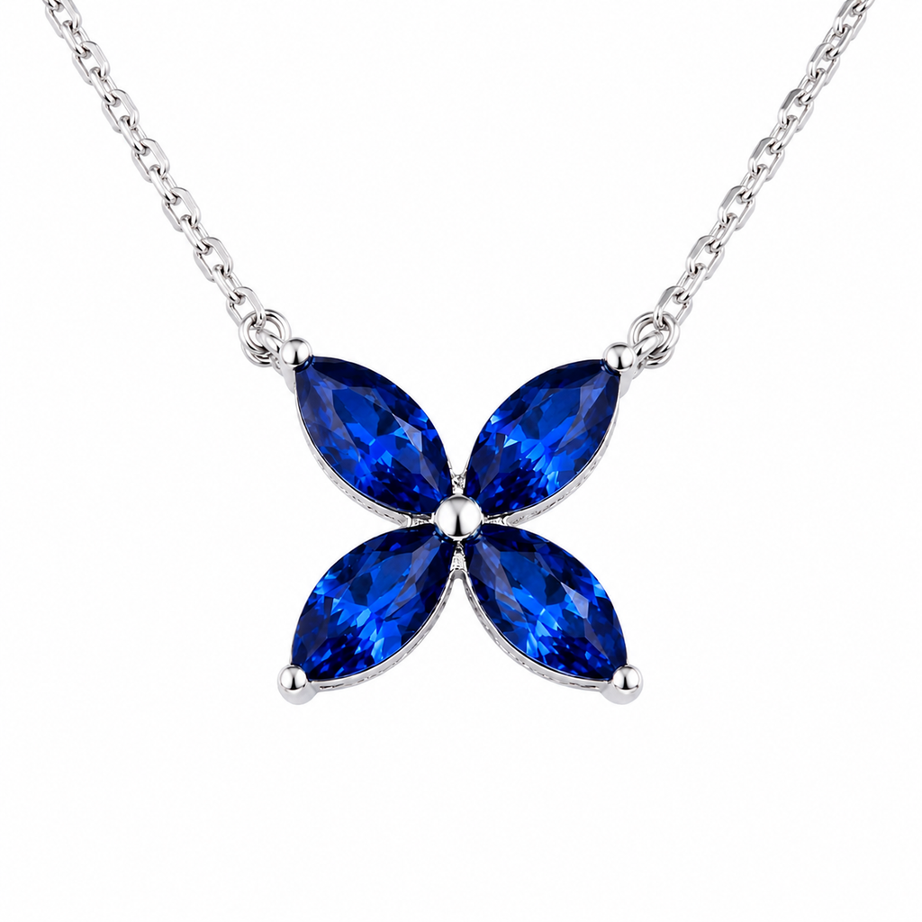 Collier trèfle à quatre feuilles avec pierre précieuse marquise