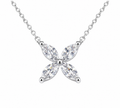 Marquise Four‑Leaf Clover Gemstone Necklace, Yellow / Red / Blue / Pink Stones, 18K White Gold / 925 Sterling Silver Bespoke Fine Jewelry