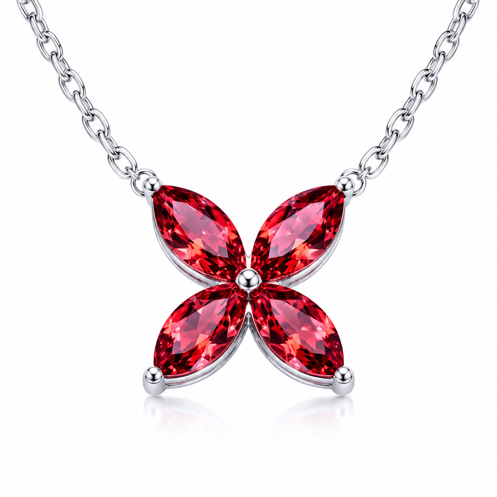 Collier trèfle à quatre feuilles avec pierre précieuse marquise