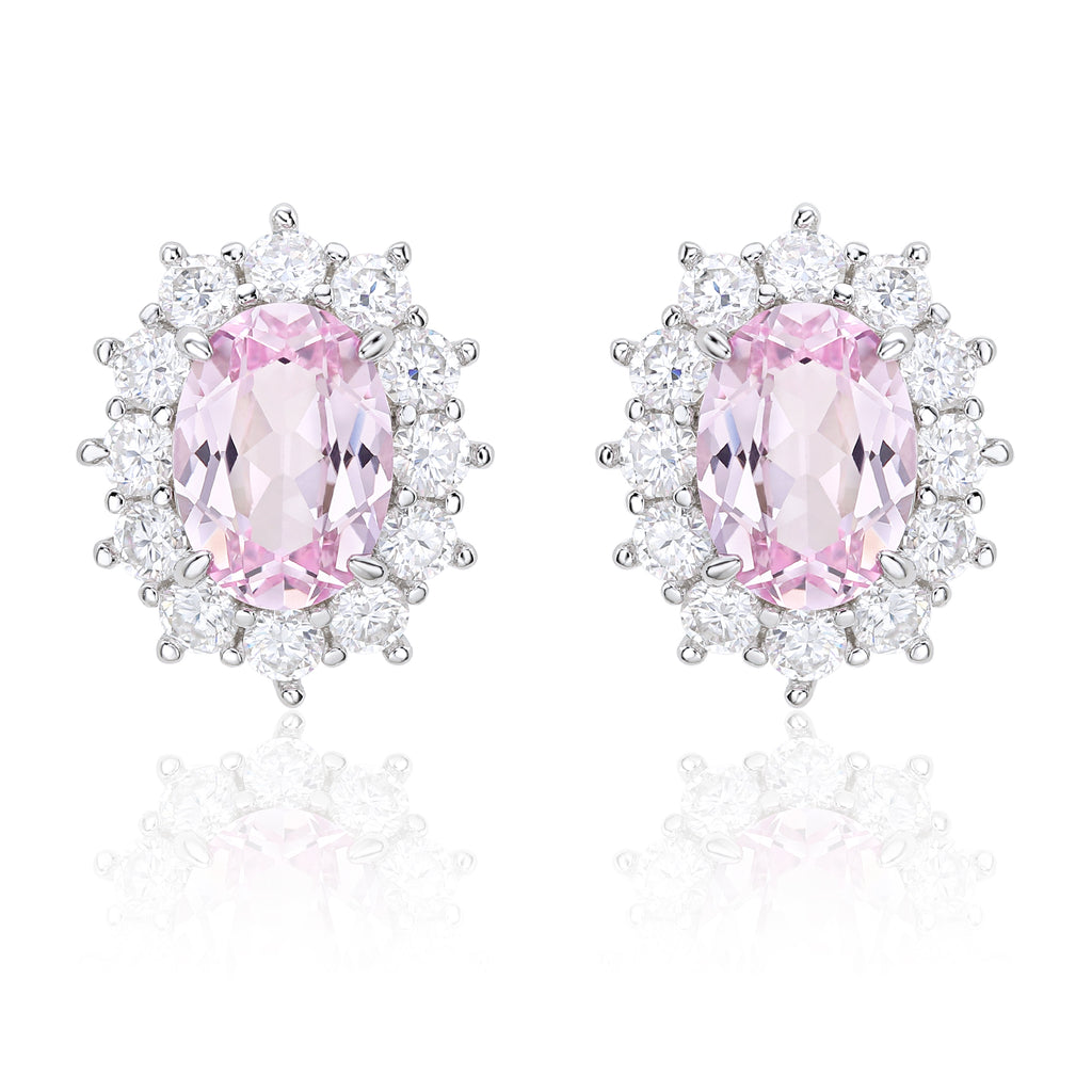 Oval Cut Colored Gemstone Halo Stud Earrings, Blue / Yellow / Red / Pink, S925 Sterling Silver Bespoke Fine Jewelry
