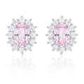 Oval Cut Colored Gemstone Halo Stud Earrings, Blue / Yellow / Red / Pink, S925 Sterling Silver Bespoke Fine Jewelry
