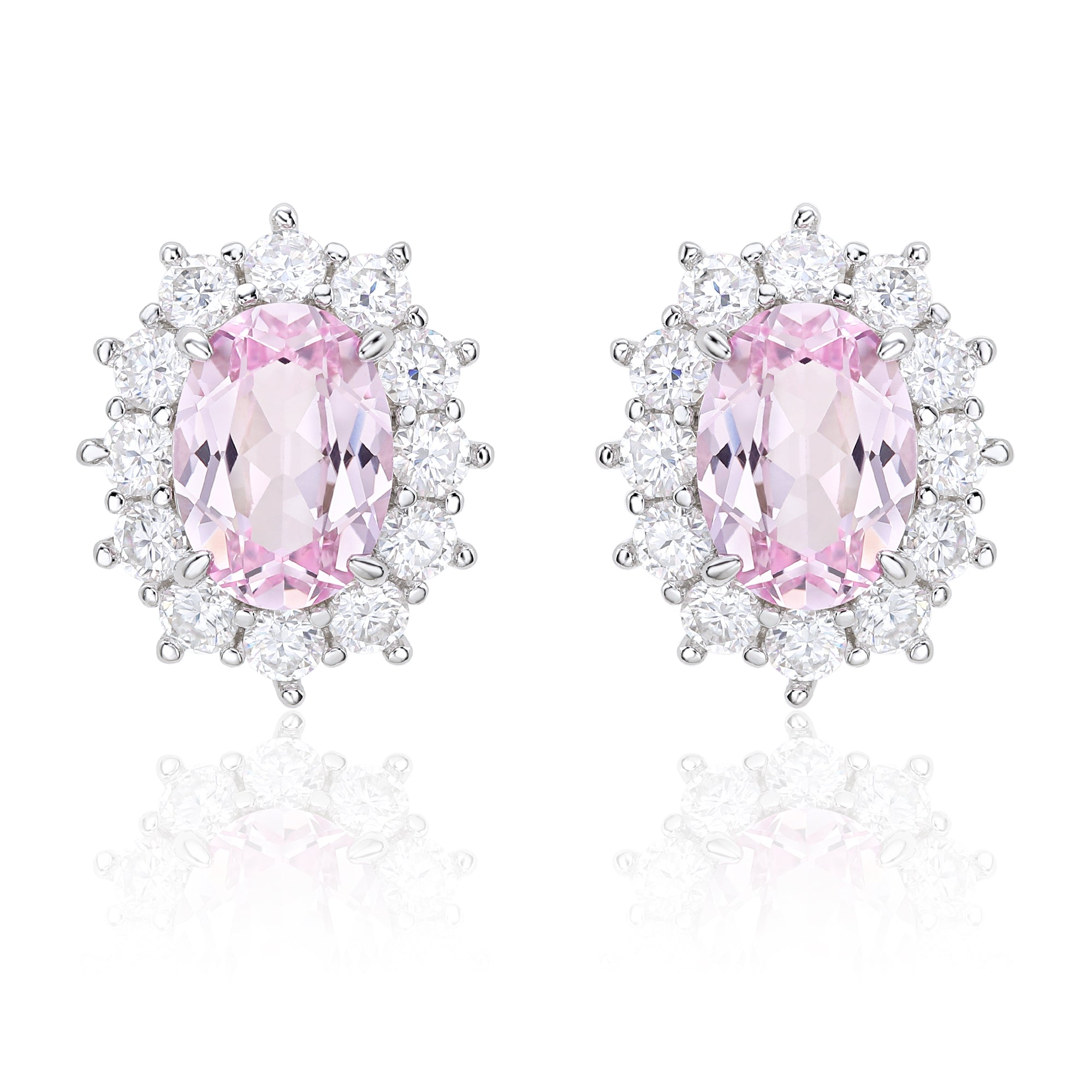 Oval Cut Colored Gemstone Halo Stud Earrings, Blue / Yellow / Red / Pink, S925 Sterling Silver Bespoke Fine Jewelry