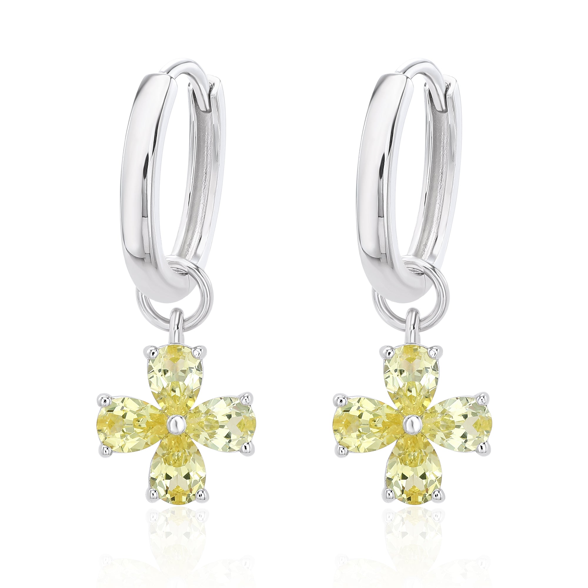 Pear‑Cut Four‑Leaf Clover Dangle Hoop Earrings, Blue/Yellow/Red/Pink/Purple, S925 Sterling Silver Bespoke Fine Jewelry