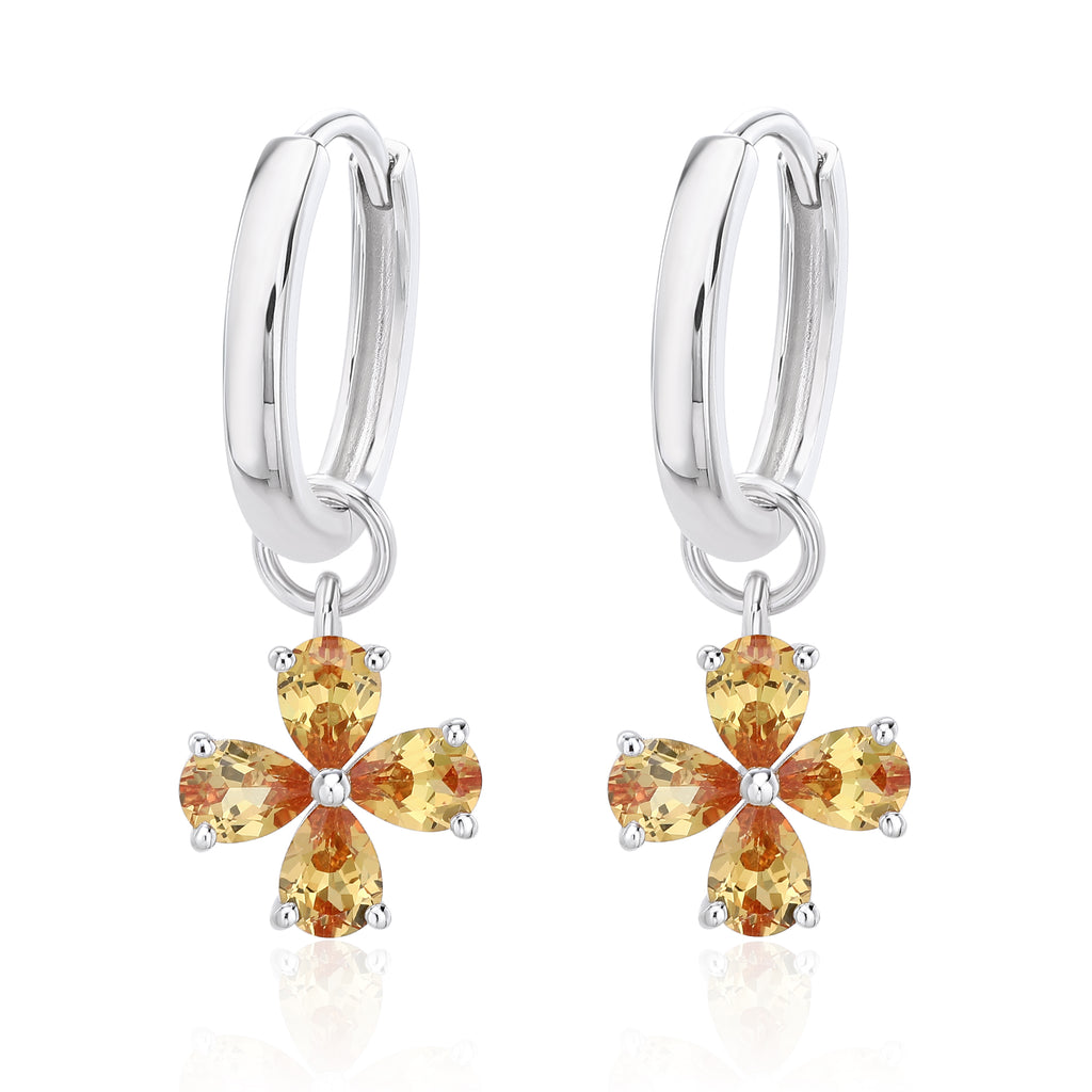 Pear‑Cut Four‑Leaf Clover Dangle Hoop Earrings, Blue/Yellow/Red/Pink/Purple, S925 Sterling Silver Bespoke Fine Jewelry