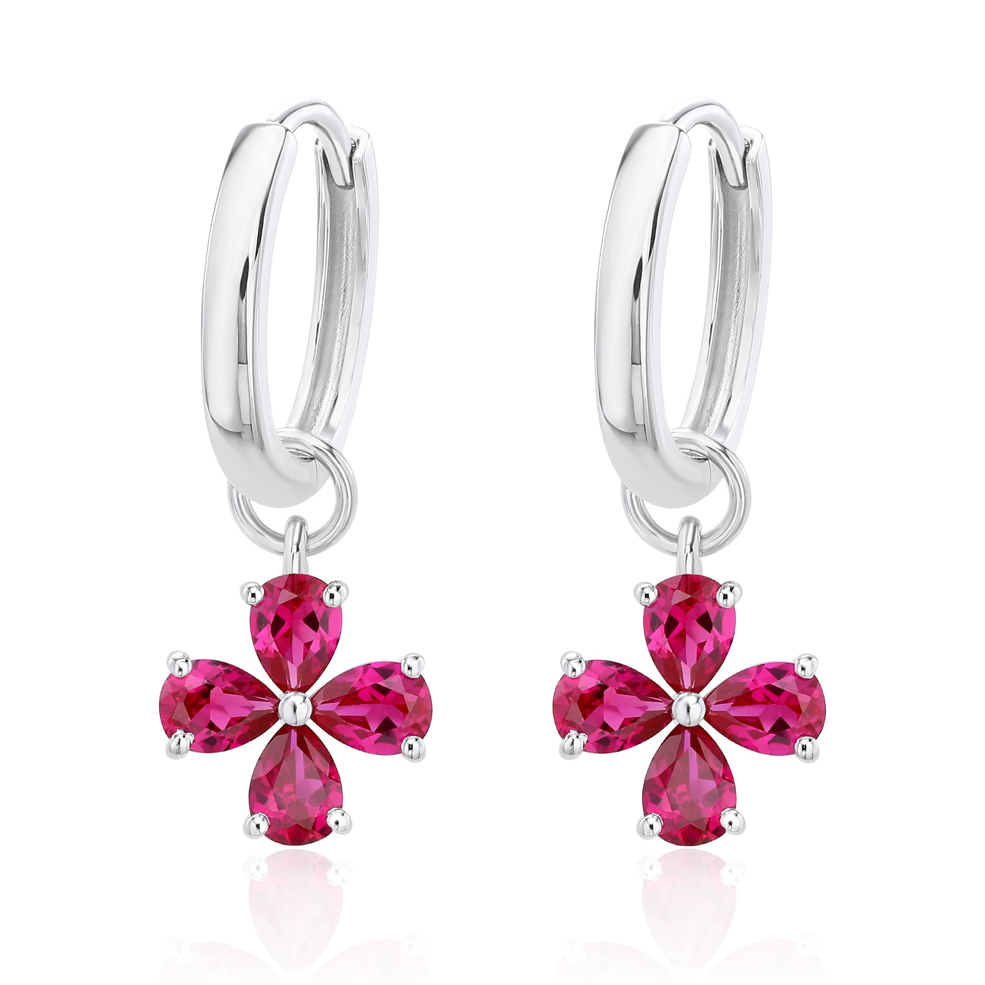 Pear‑Cut Four‑Leaf Clover Dangle Hoop Earrings, Blue/Yellow/Red/Pink/Purple, S925 Sterling Silver Bespoke Fine Jewelry