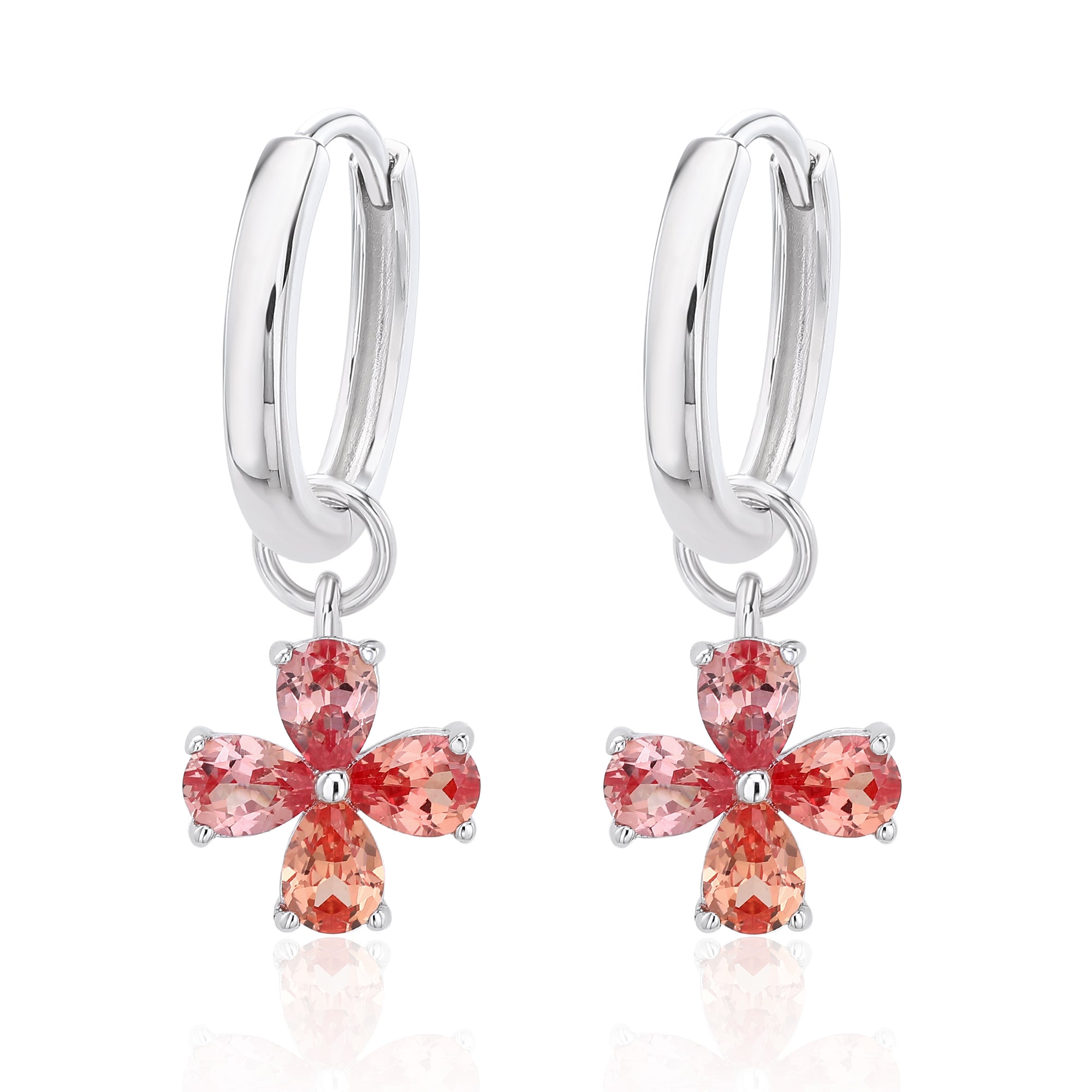 Pear‑Cut Four‑Leaf Clover Dangle Hoop Earrings, Blue/Yellow/Red/Pink/Purple, S925 Sterling Silver Bespoke Fine Jewelry