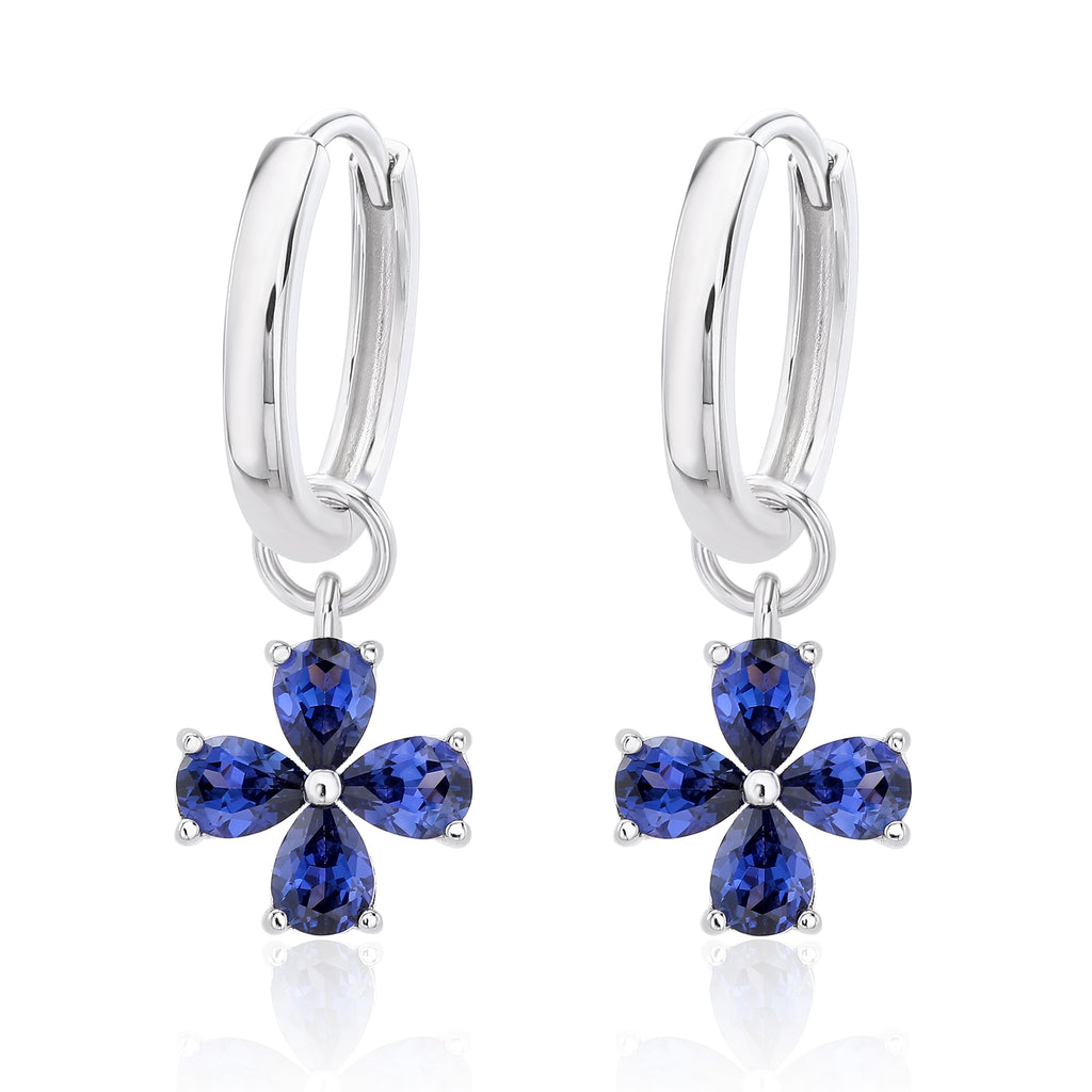 Pear‑Cut Four‑Leaf Clover Dangle Hoop Earrings, Blue/Yellow/Red/Pink/Purple, S925 Sterling Silver Bespoke Fine Jewelry