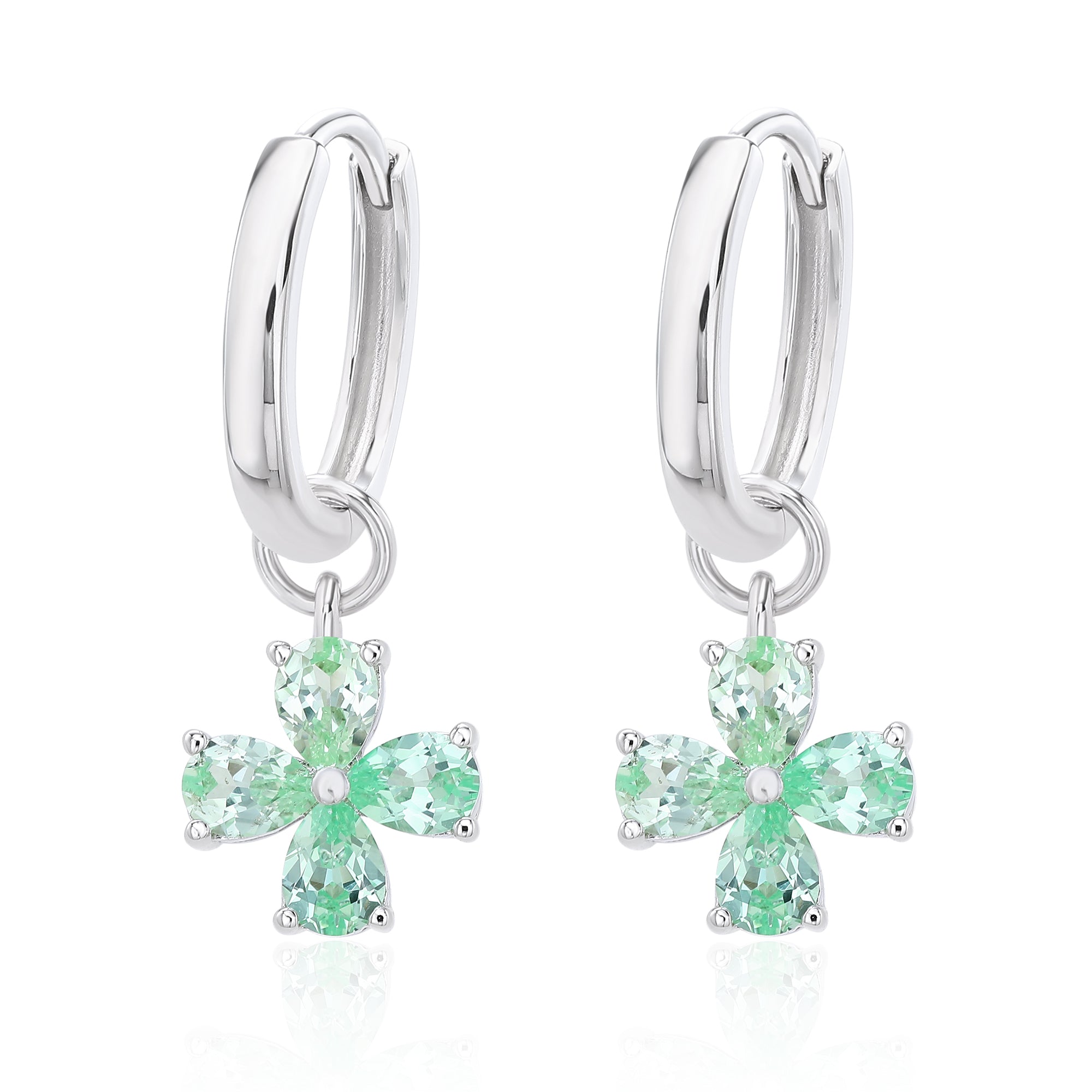 Pear‑Cut Four‑Leaf Clover Dangle Hoop Earrings, Blue/Yellow/Red/Pink/Purple, S925 Sterling Silver Bespoke Fine Jewelry