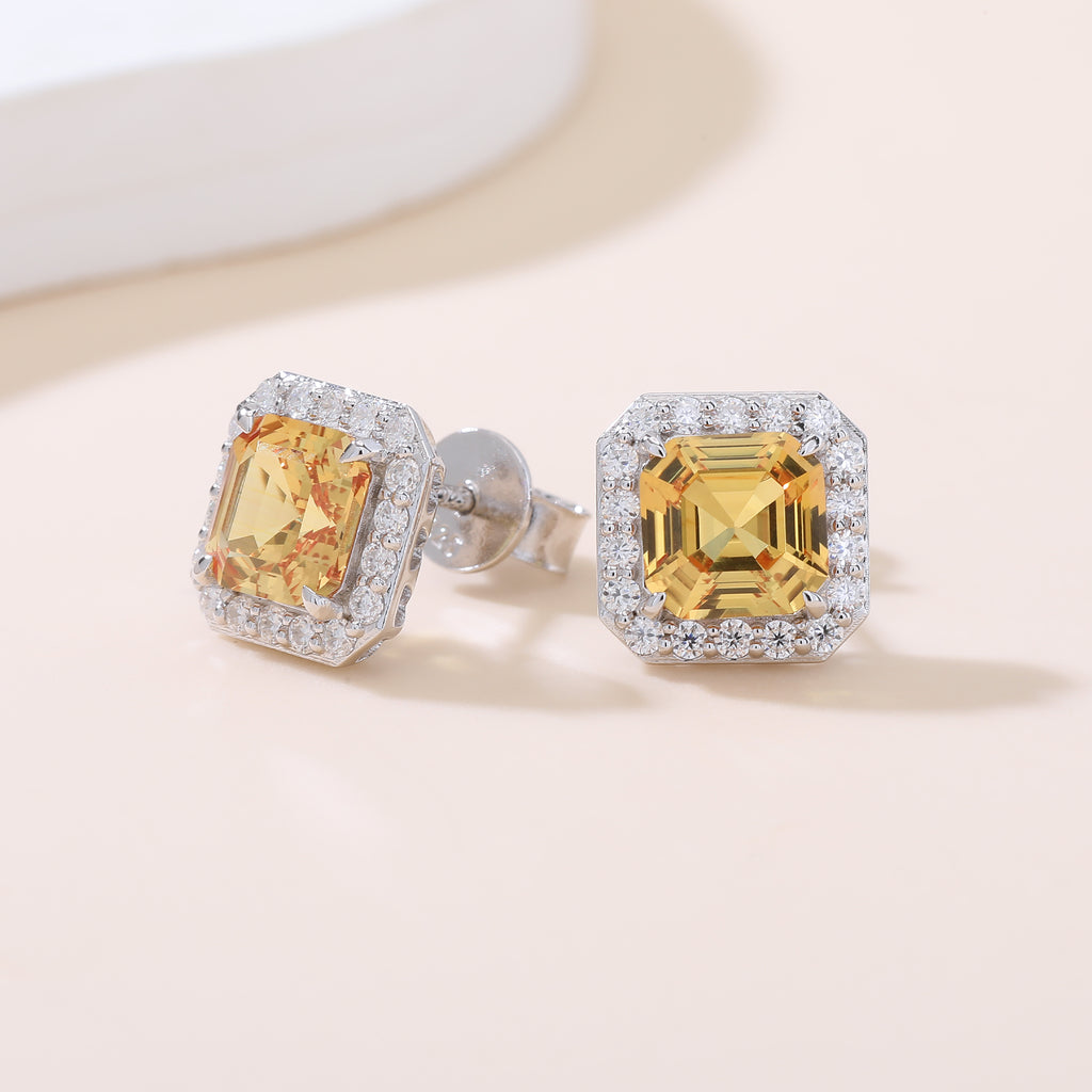 Square‑Cut Halo Stud Earrings