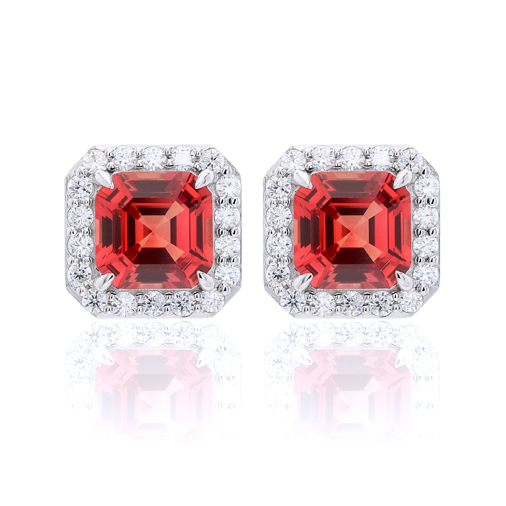 Square‑Cut Halo Stud Earrings