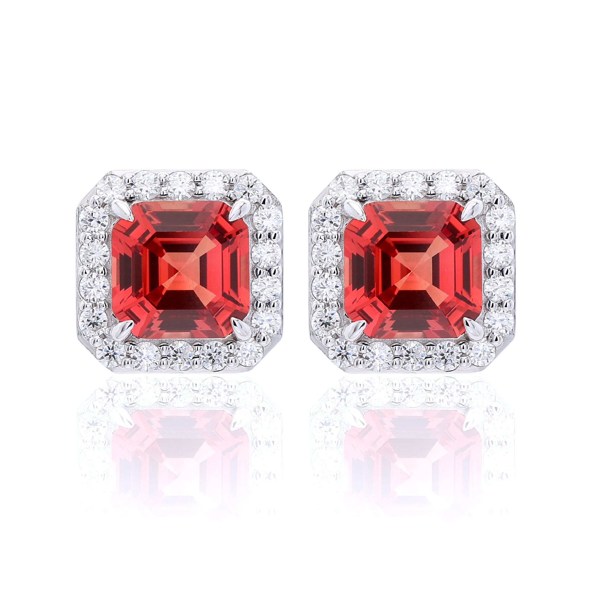 Square‑Cut Halo Stud Earrings