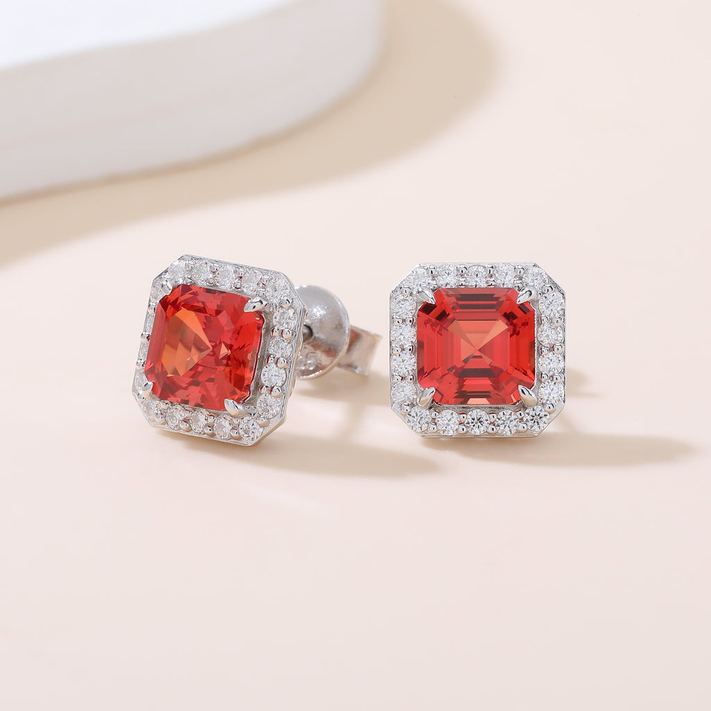 Square‑Cut Halo Stud Earrings