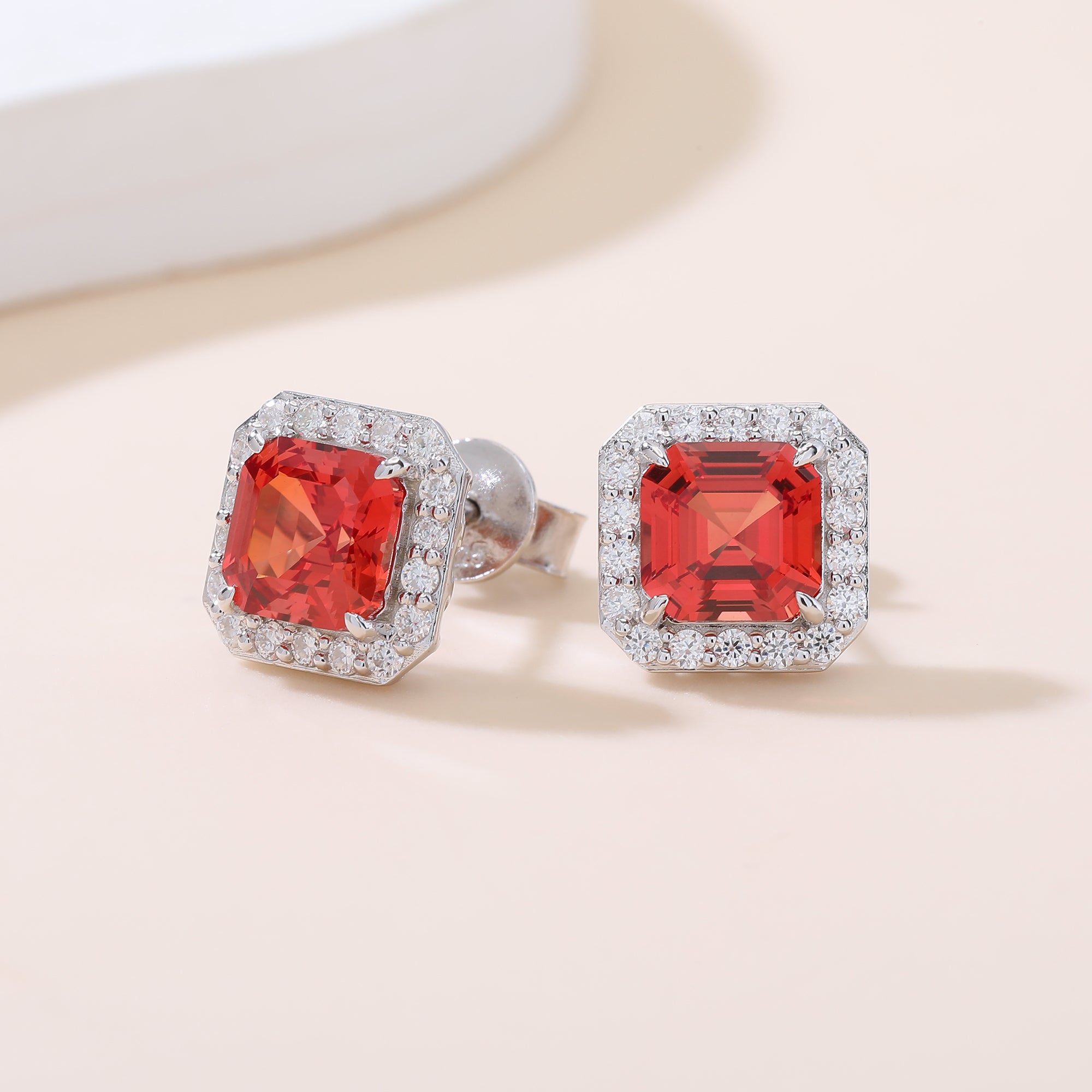 Square‑Cut Halo Stud Earrings