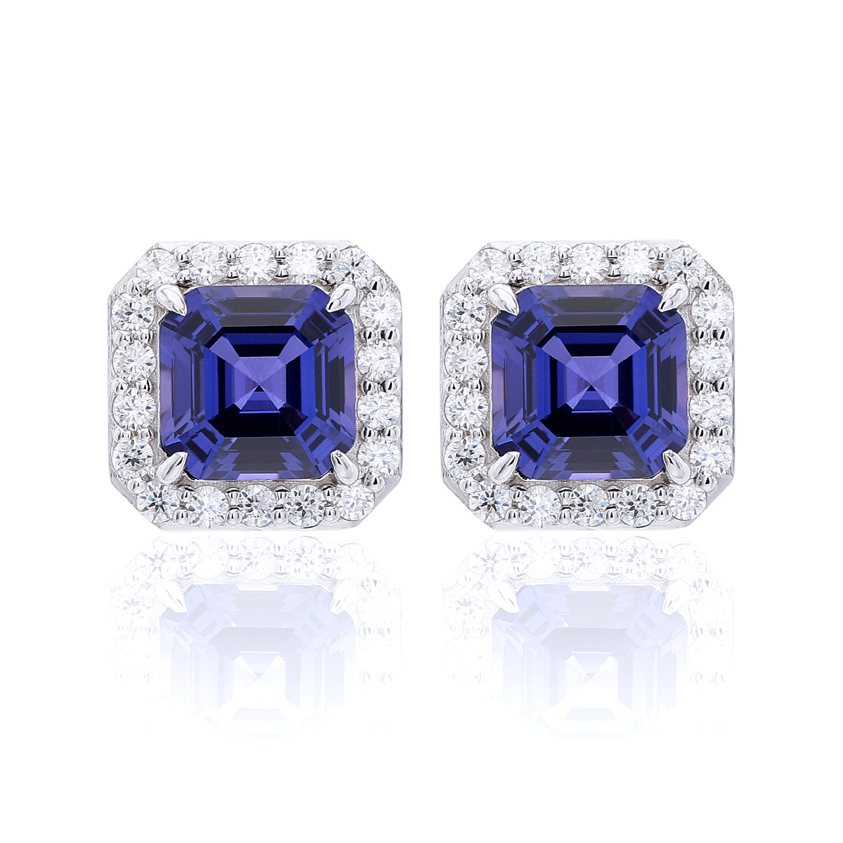 Square‑Cut Halo Stud Earrings
