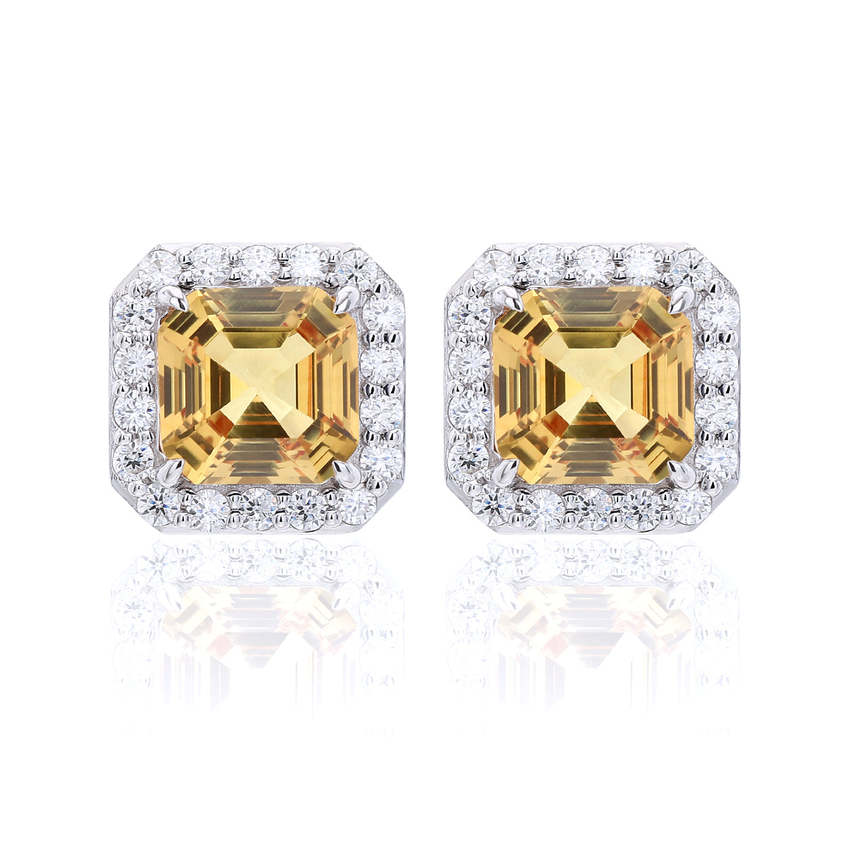 Square‑Cut Halo Stud Earrings