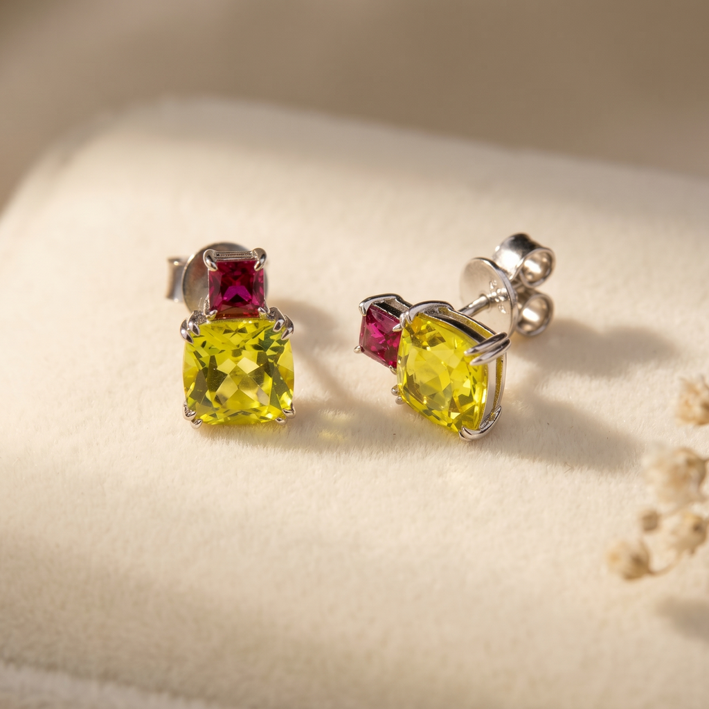 Cushion Princess‑Cut Stud Earrings