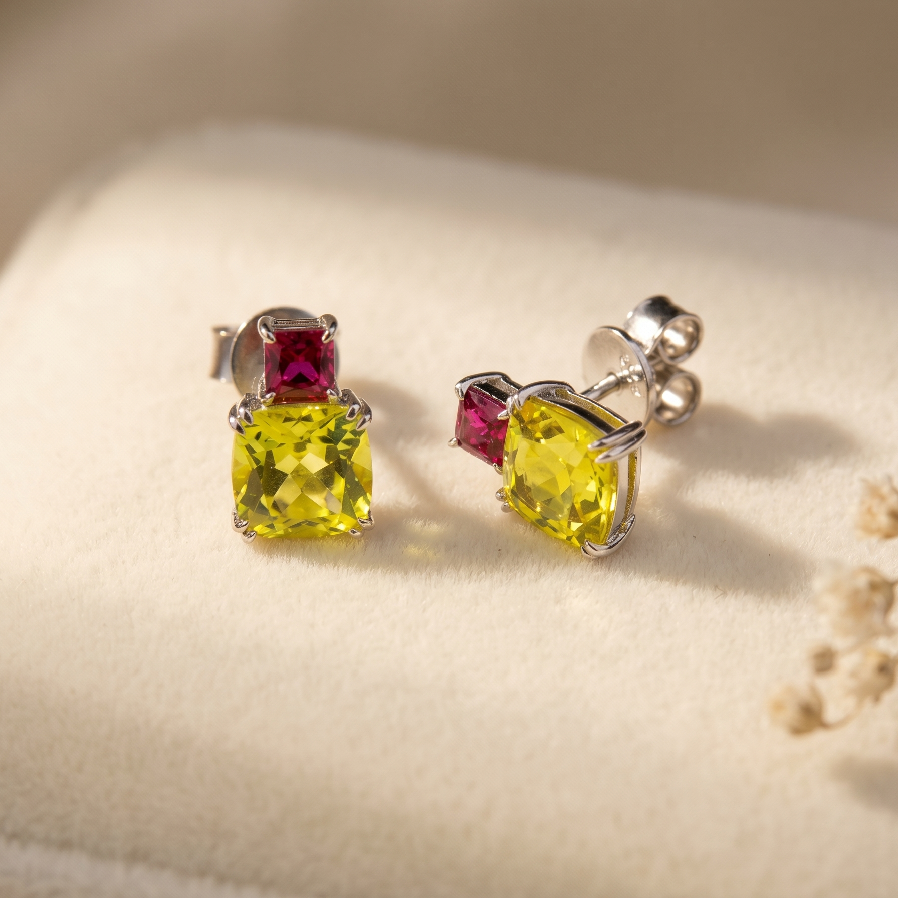 Cushion Princess‑Cut Stud Earrings
