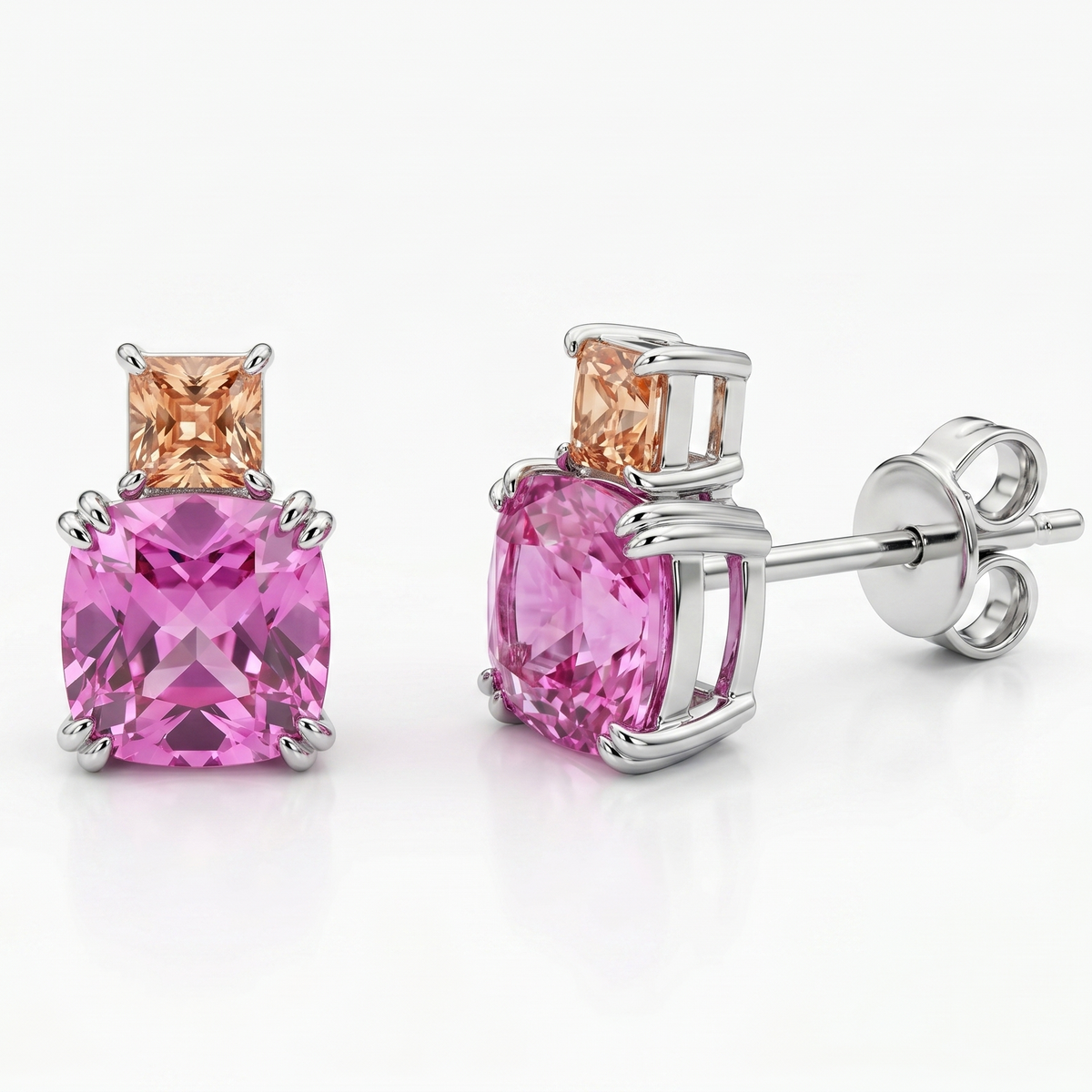 Cushion Princess‑Cut Stud Earrings