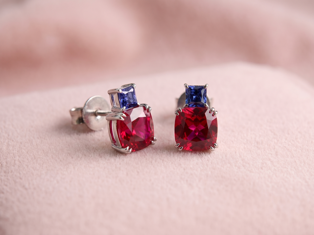 Cushion Princess‑Cut Stud Earrings
