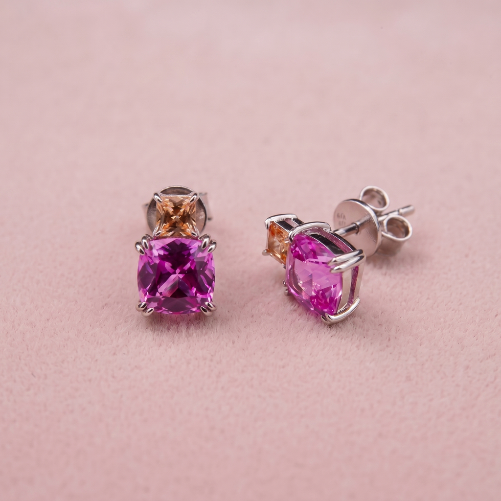Cushion Princess‑Cut Stud Earrings