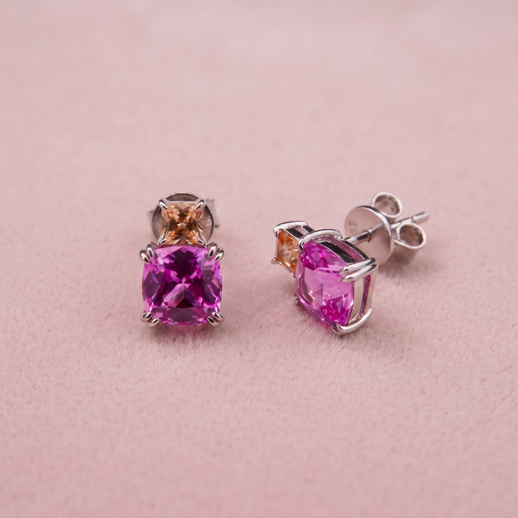 Cushion Princess‑Cut Stud Earrings
