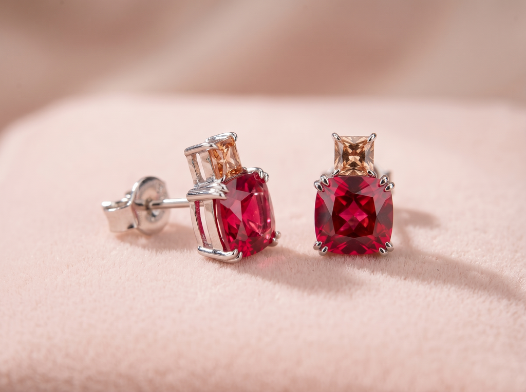Cushion Princess‑Cut Stud Earrings
