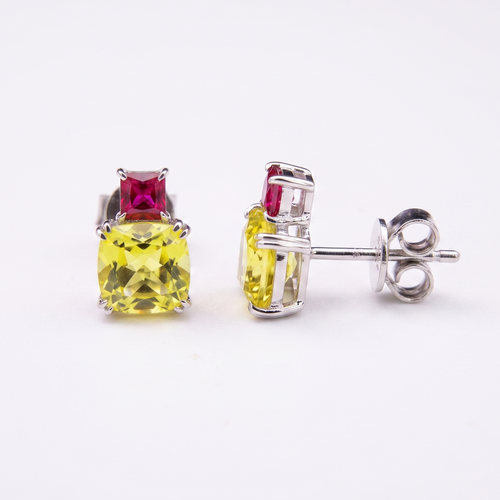 Cushion Princess‑Cut Stud Earrings