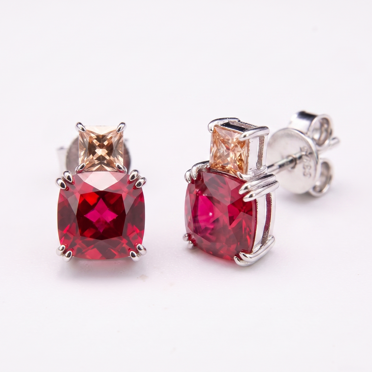 Cushion Princess‑Cut Stud Earrings
