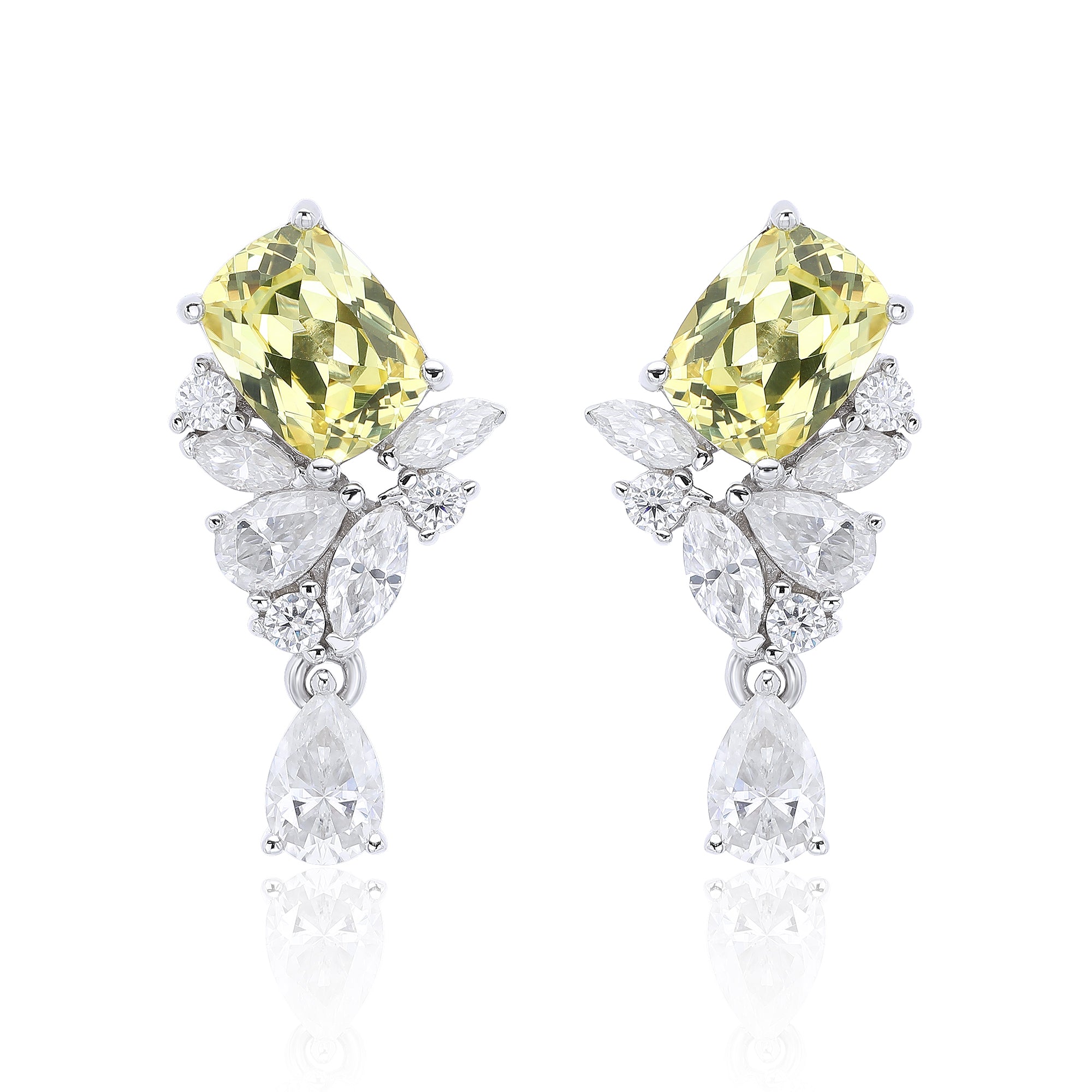 Pear‑Shaped Colored Gemstone Cluster Drop Earrings, Blue / Yellow / Green / Purple, S925 Sterling Silver Bespoke Fine Jewelry