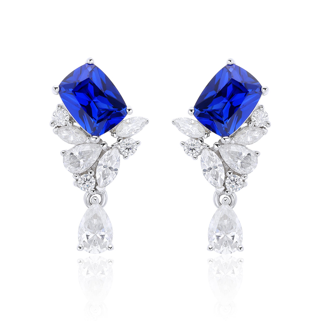 Pear‑Shaped Colored Gemstone Cluster Drop Earrings, Blue / Yellow / Green / Purple, S925 Sterling Silver Bespoke Fine Jewelry