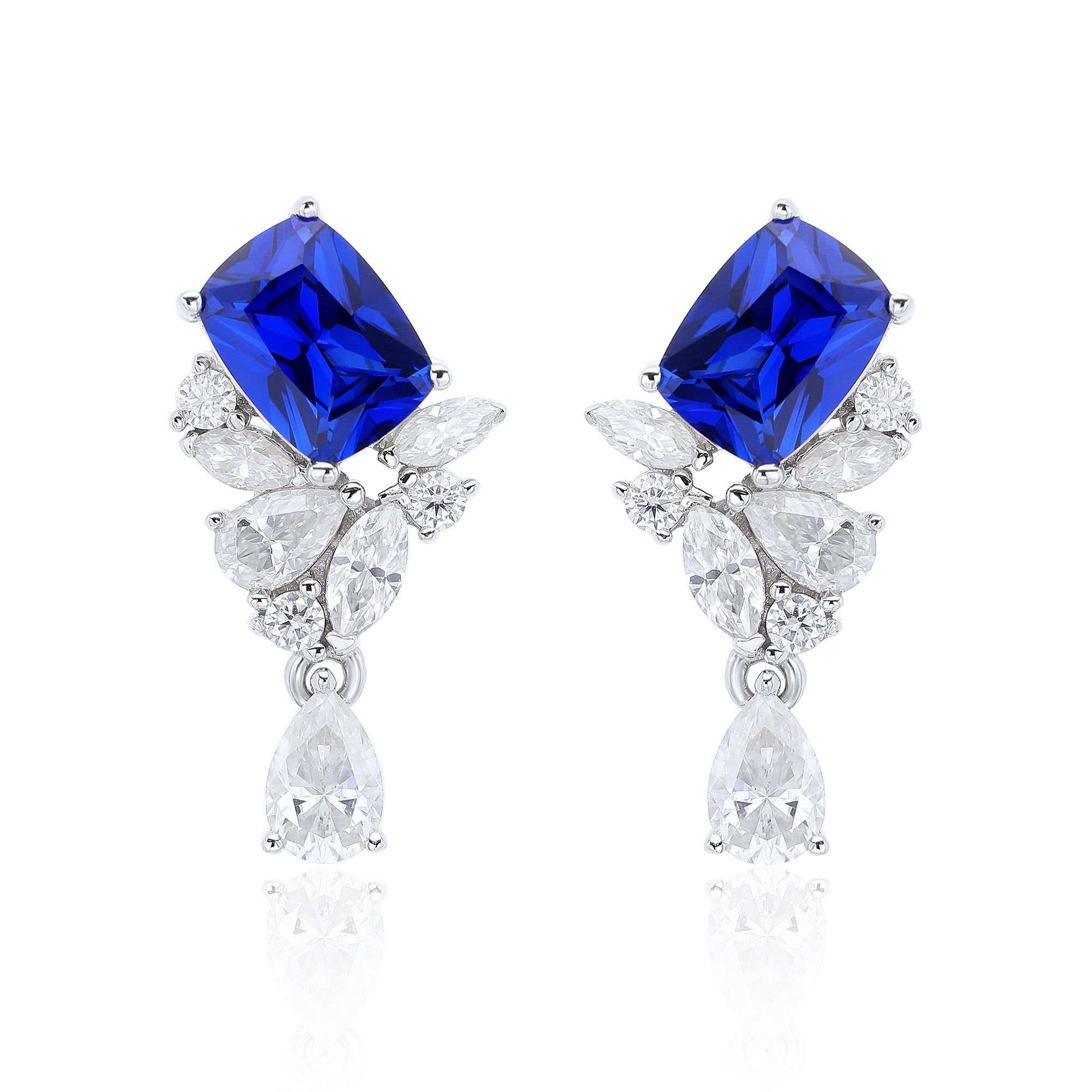 Pear‑Shaped Colored Gemstone Cluster Drop Earrings, Blue / Yellow / Green / Purple, S925 Sterling Silver Bespoke Fine Jewelry