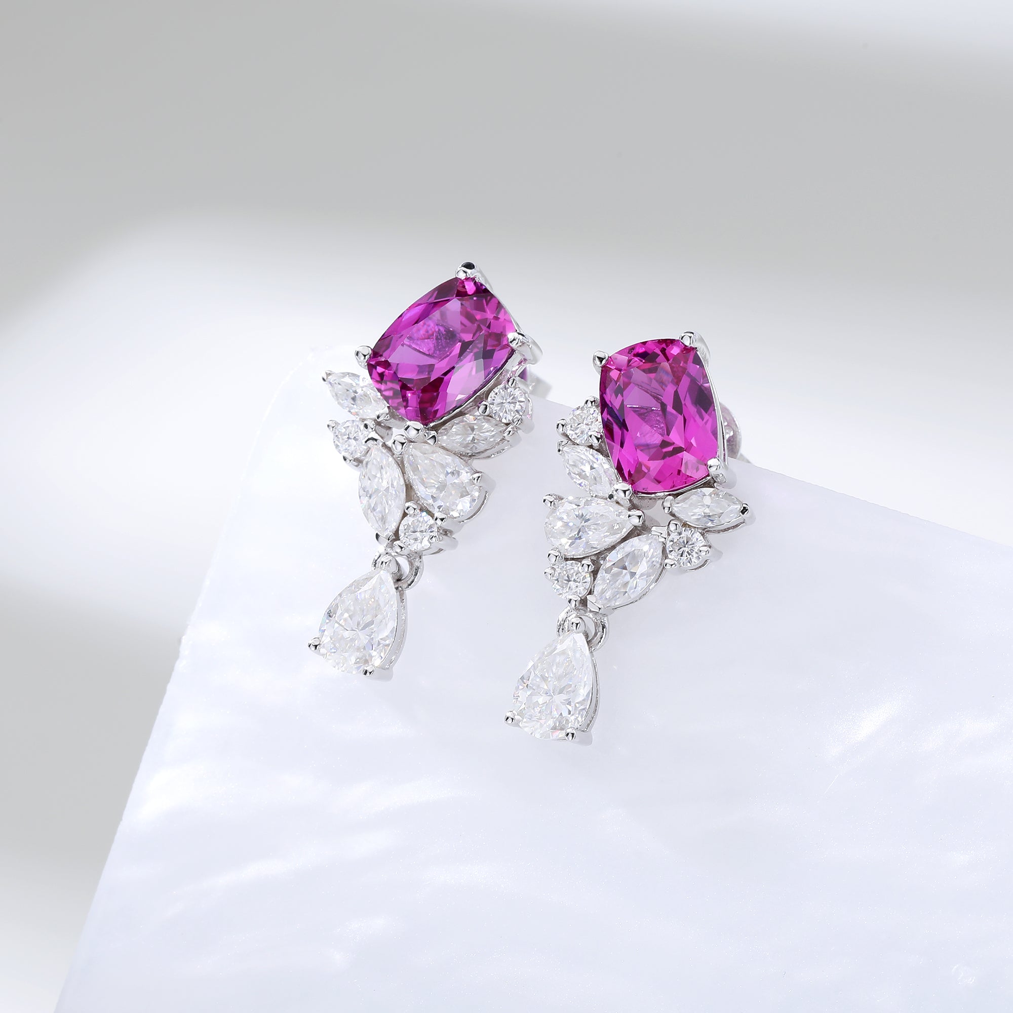 Pear‑Shaped Colored Gemstone Cluster Drop Earrings, Blue / Yellow / Green / Purple, S925 Sterling Silver Bespoke Fine Jewelry