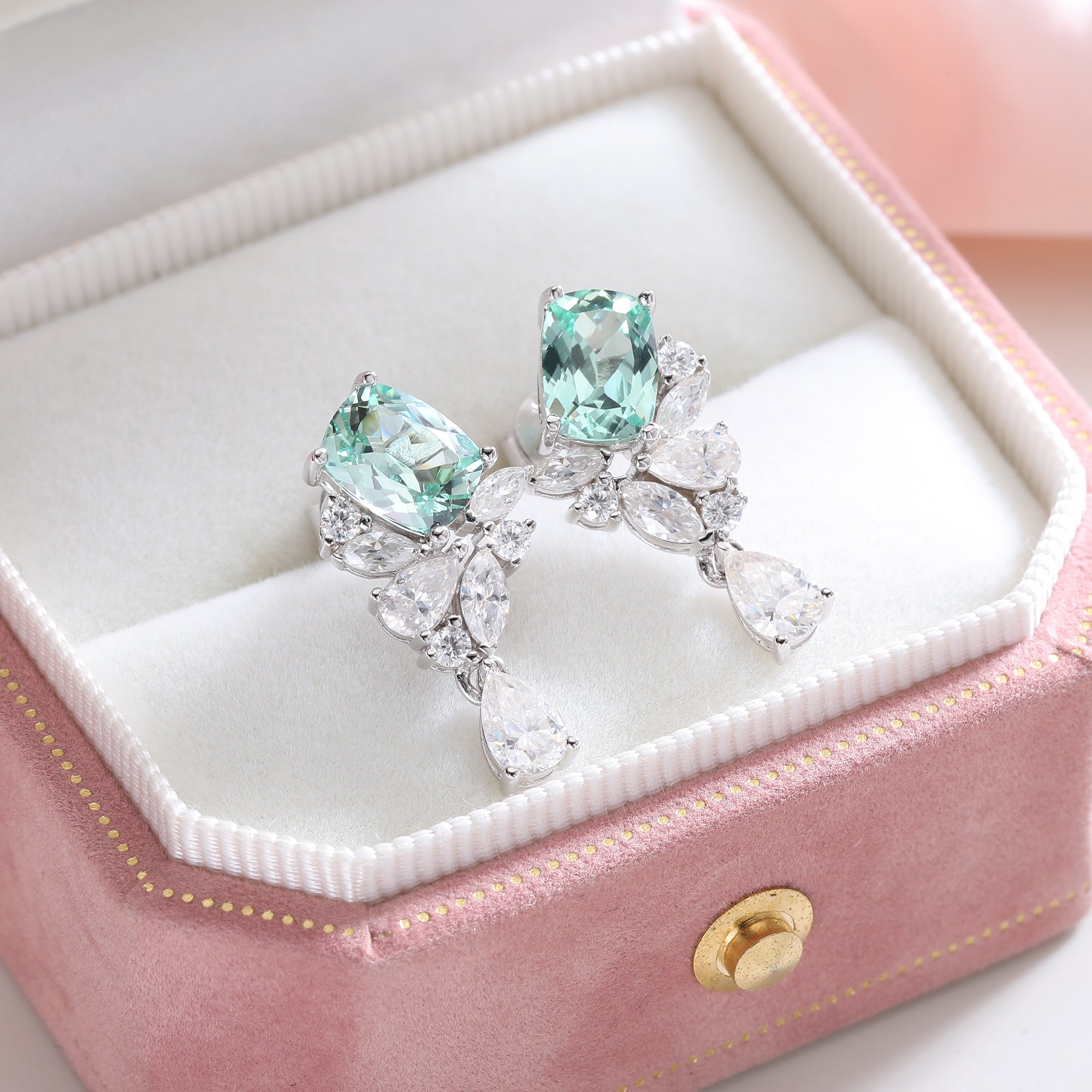 Pear‑Shaped Colored Gemstone Cluster Drop Earrings, Blue / Yellow / Green / Purple, S925 Sterling Silver Bespoke Fine Jewelry
