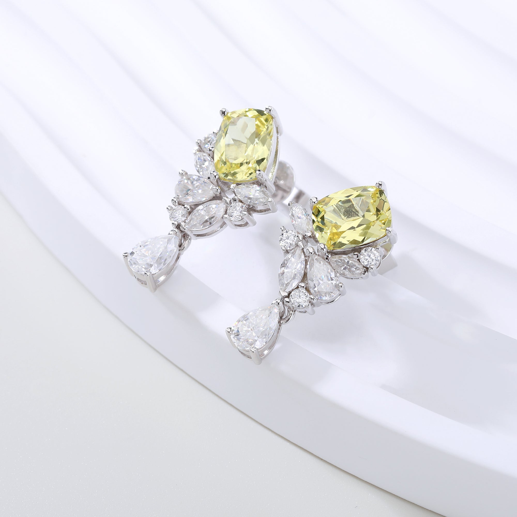 Pear‑Shaped Colored Gemstone Cluster Drop Earrings, Blue / Yellow / Green / Purple, S925 Sterling Silver Bespoke Fine Jewelry