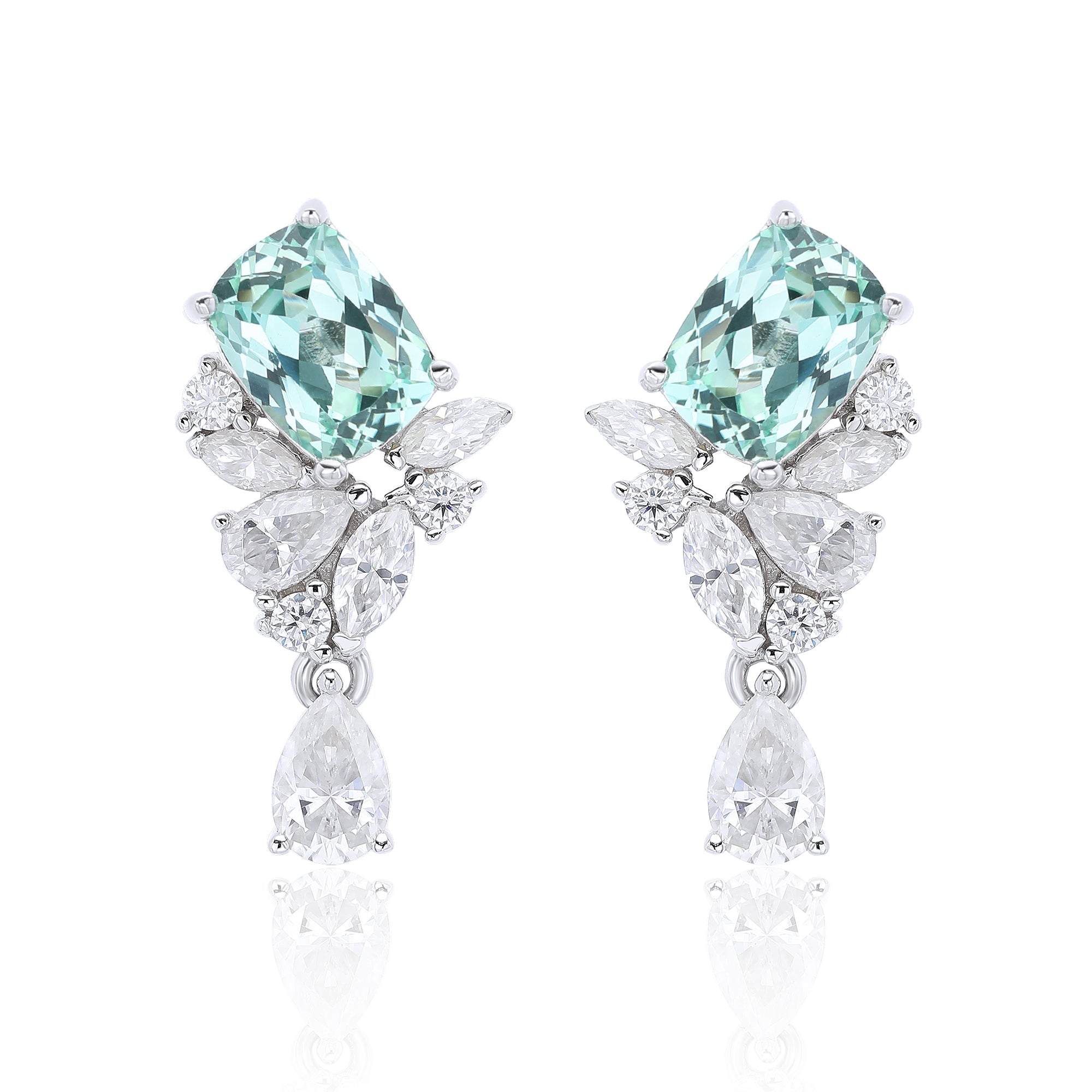 Pear‑Shaped Colored Gemstone Cluster Drop Earrings, Blue / Yellow / Green / Purple, S925 Sterling Silver Bespoke Fine Jewelry