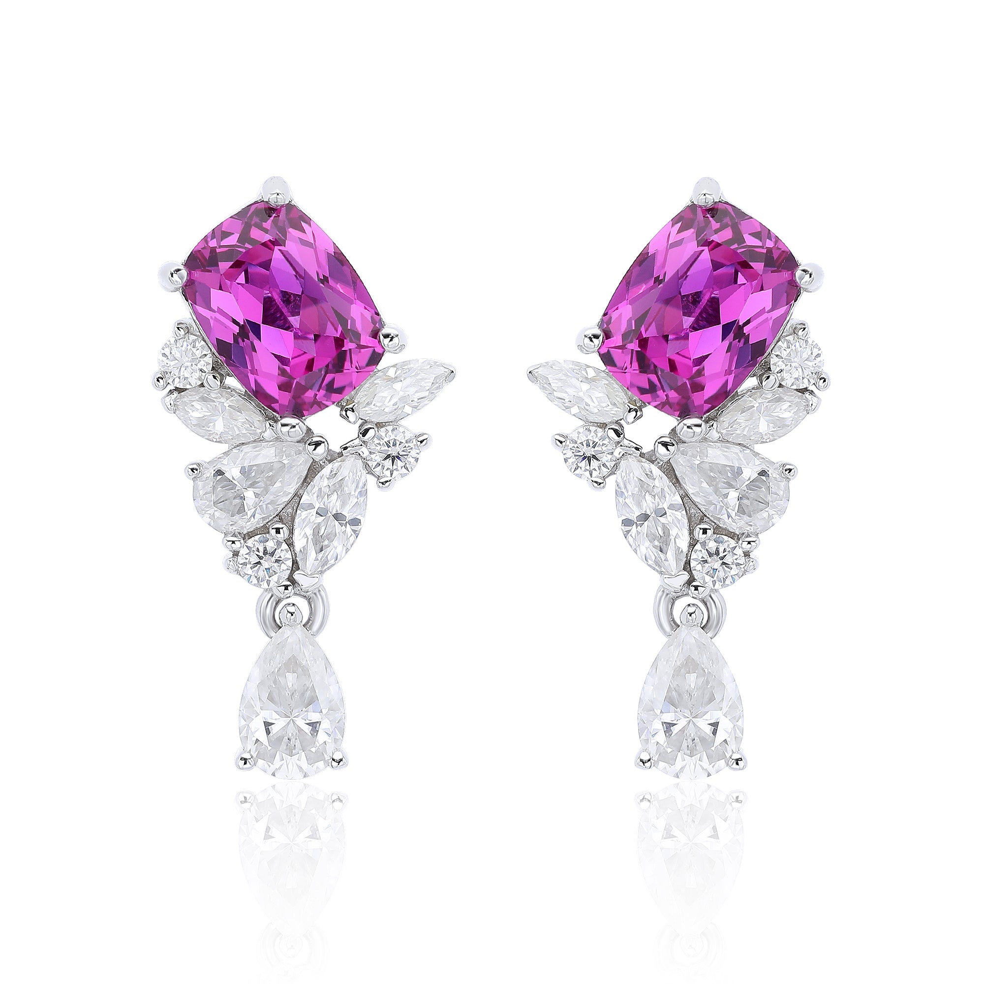 Pear‑Shaped Colored Gemstone Cluster Drop Earrings, Blue / Yellow / Green / Purple, S925 Sterling Silver Bespoke Fine Jewelry
