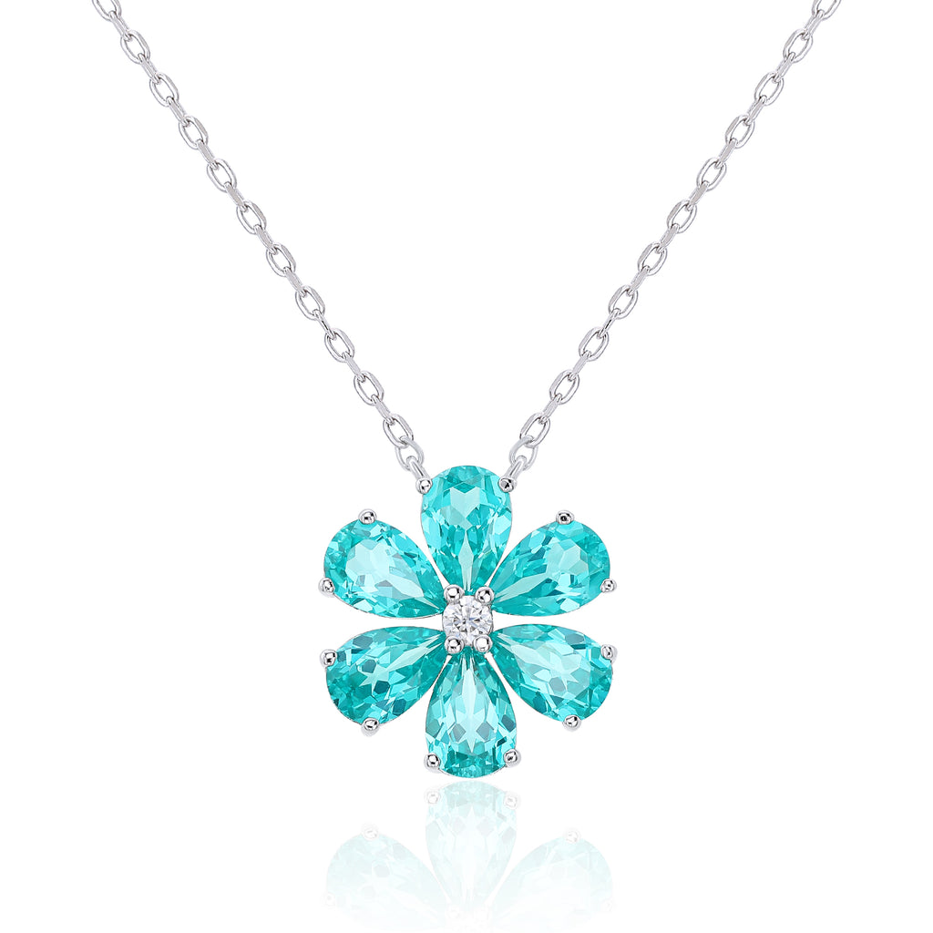 Six‑Petal Flower Gemstone Silver Necklace