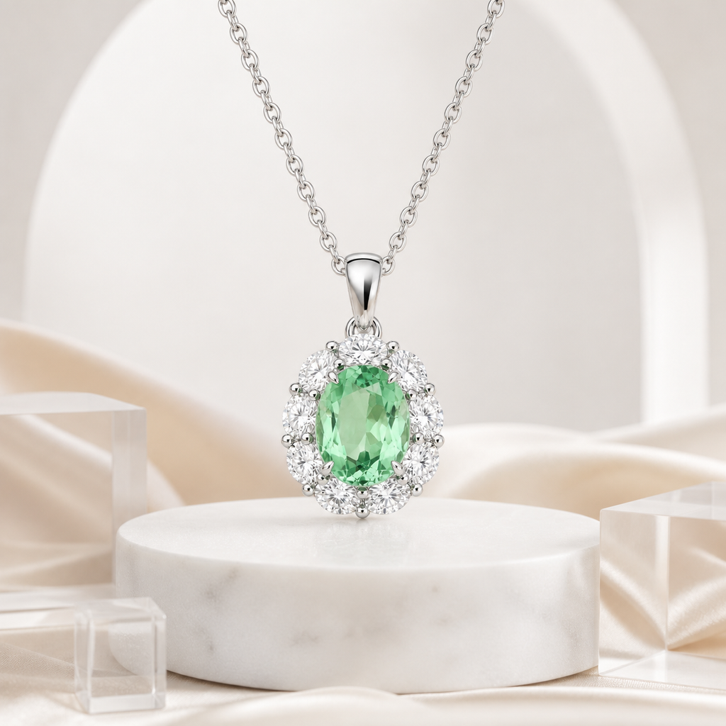 Oval‑Cut Halo Pendant Necklace
