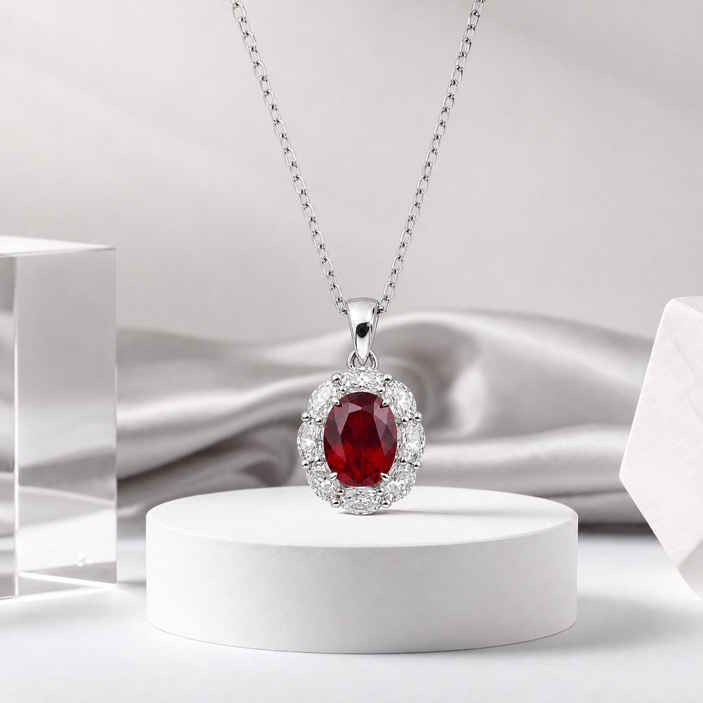 Oval‑Cut Halo Pendant Necklace