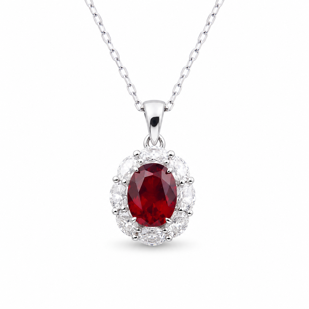 Oval‑Cut Halo Pendant Necklace