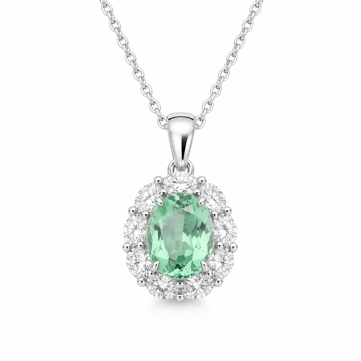 Oval‑Cut Halo Pendant Necklace