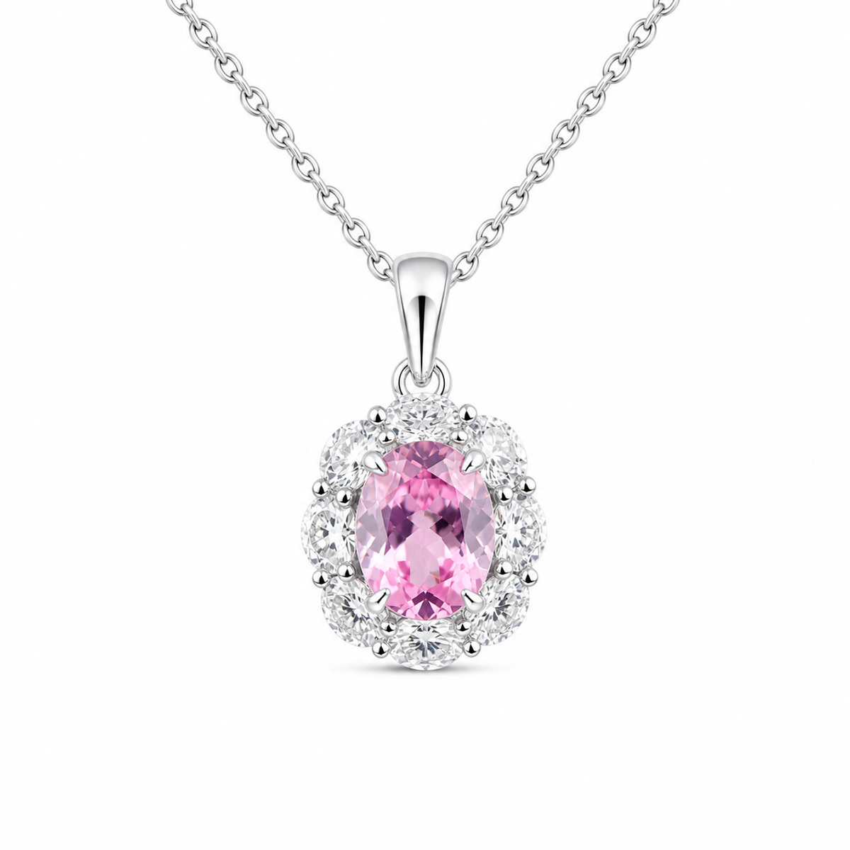 Oval‑Cut Halo Pendant Necklace