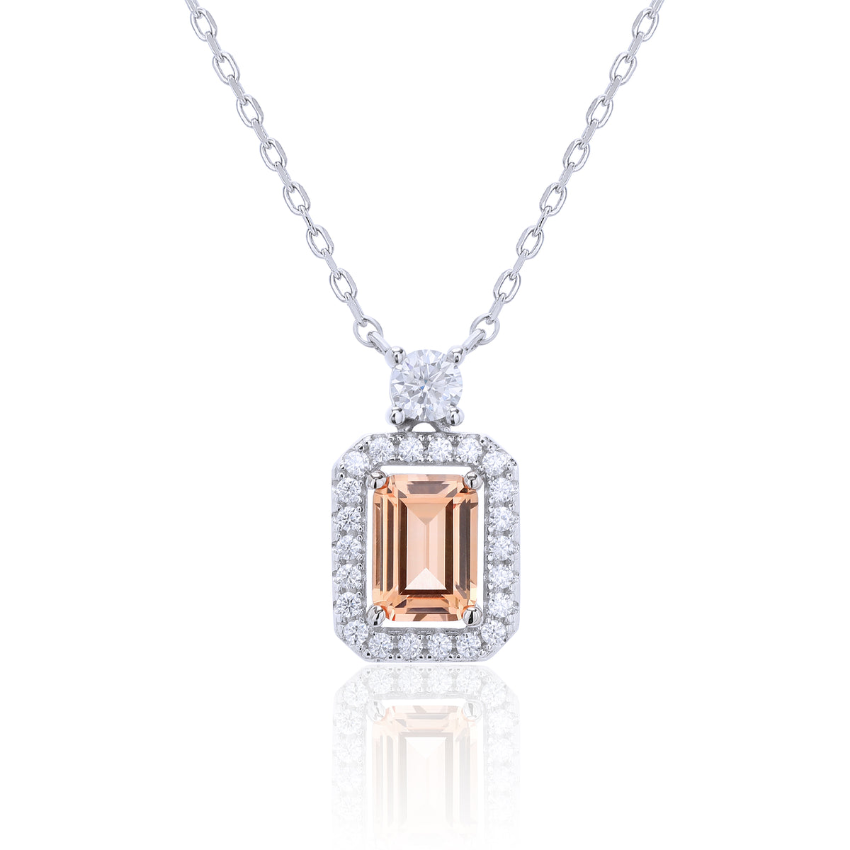 Emerald‑Cut Rectangle Halo Pendant Necklace
