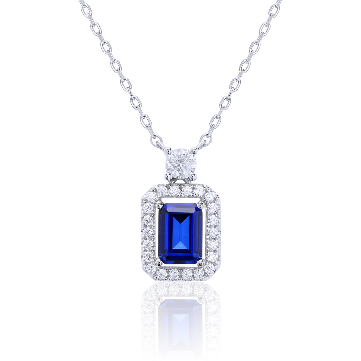 Emerald‑Cut Rectangle Halo Pendant Necklace