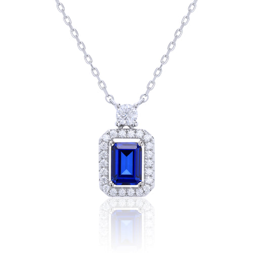 Emerald‑Cut Rectangle Halo Pendant Necklace