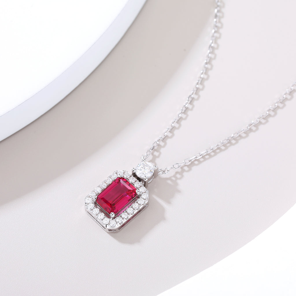 Emerald‑Cut Rectangle Halo Pendant Necklace