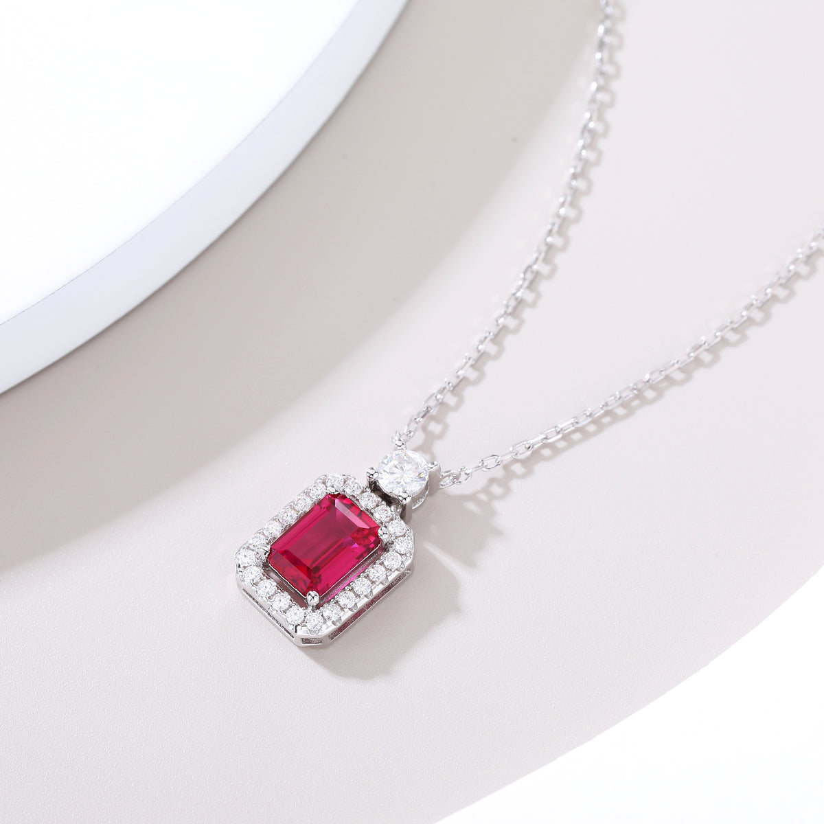 Emerald‑Cut Rectangle Halo Pendant Necklace