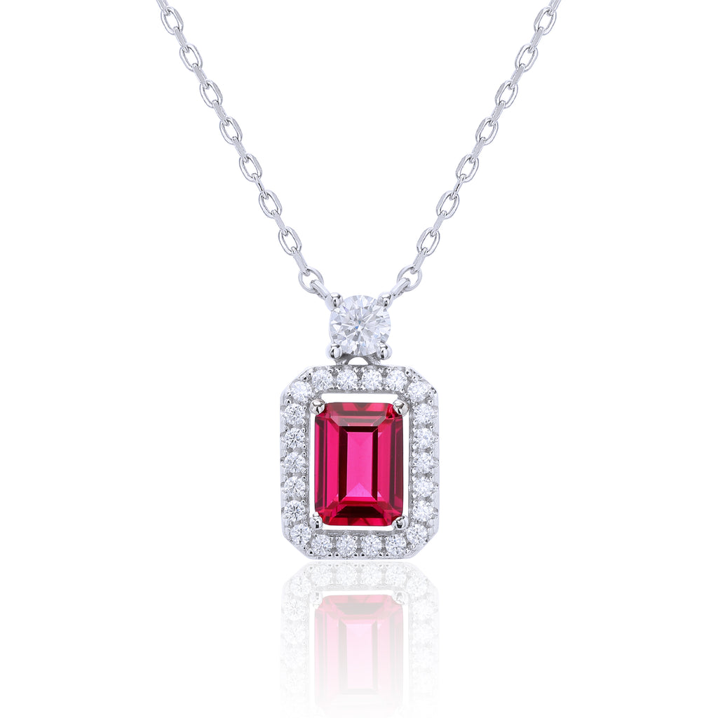 Emerald‑Cut Rectangle Halo Pendant Necklace