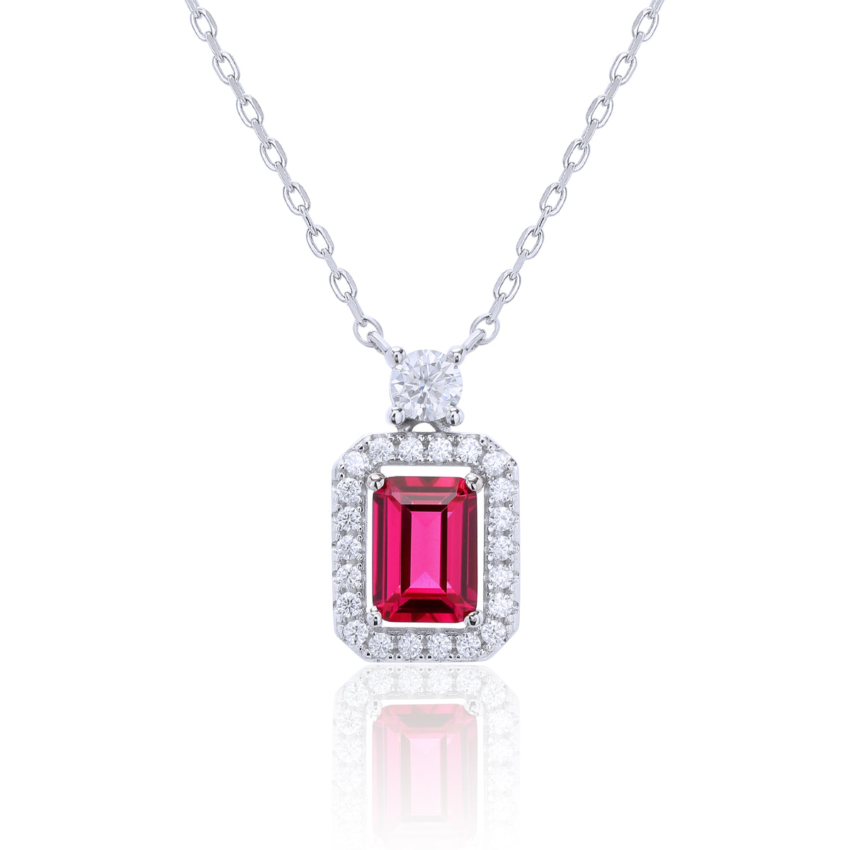Emerald‑Cut Rectangle Halo Pendant Necklace