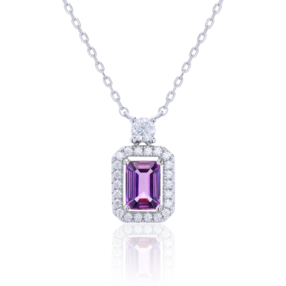 Emerald‑Cut Rectangle Halo Pendant Necklace